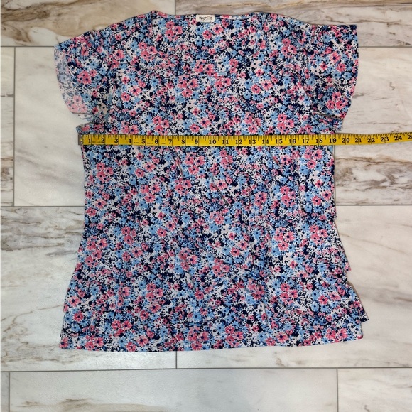 Westport Pink & Blue Floral Ruffle Sleeve Blouse | Size Large - Picture 4 of 8
